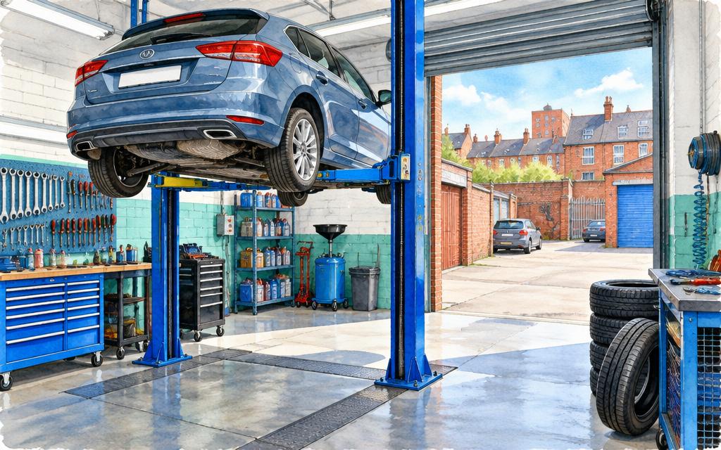 Artist's impression of motors & transport in Leicester; illustrative, not a specific business